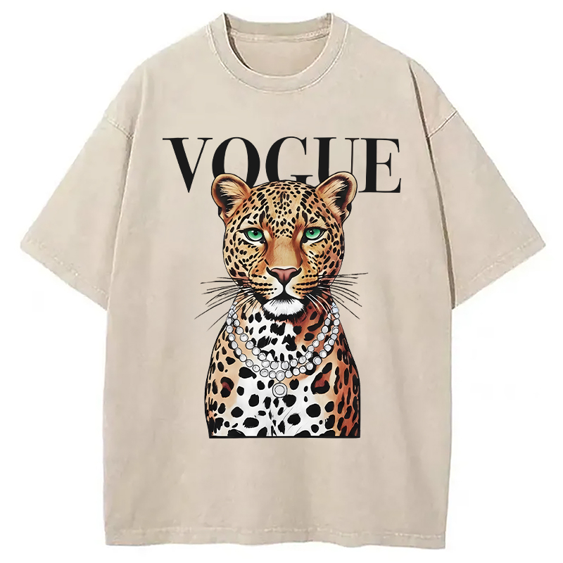 Modecanvas Glam Leopard DTG Printing Washed T-Shirt