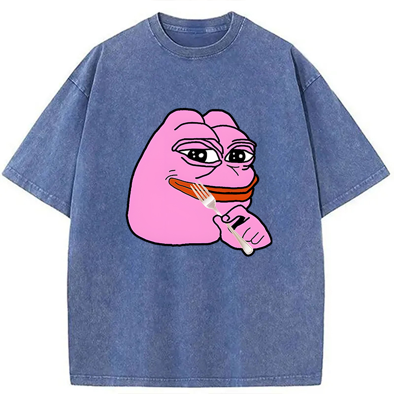 Modecanvas Pink Pepe Frog Meme DTG Printing Washed T-Shirt