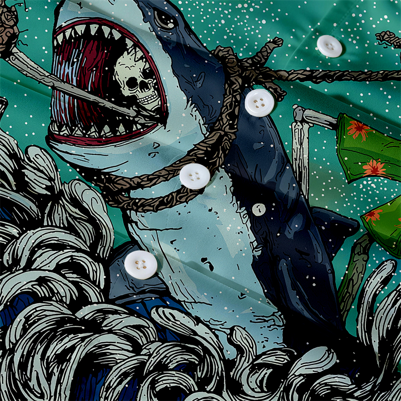 Modecanvas Shark Surfboard Hawaiian Shirt