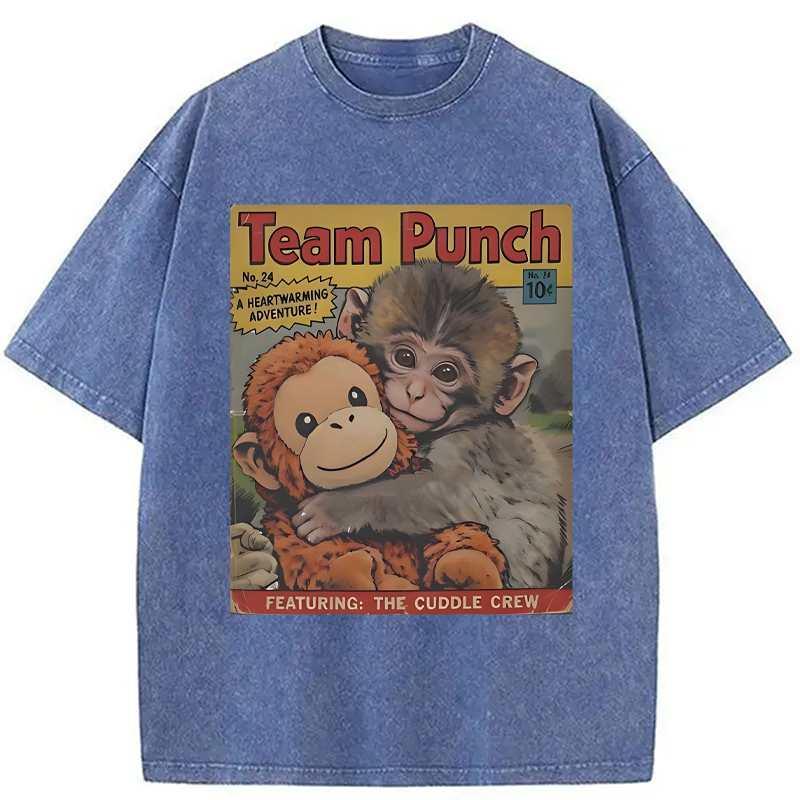 Modecanvas Punch Monkey Holding Stuffed Monkey DTG Printing Washed T-Shirt