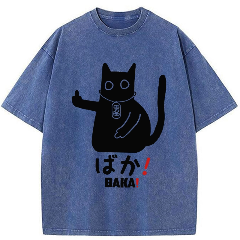 Modecanvas Japanese Baka Cat Washed T-Shirt