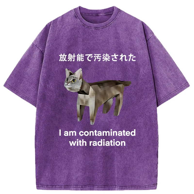 Modecanvas Cat Contaminated By Radiation Washed T-Shirt-modecanvas