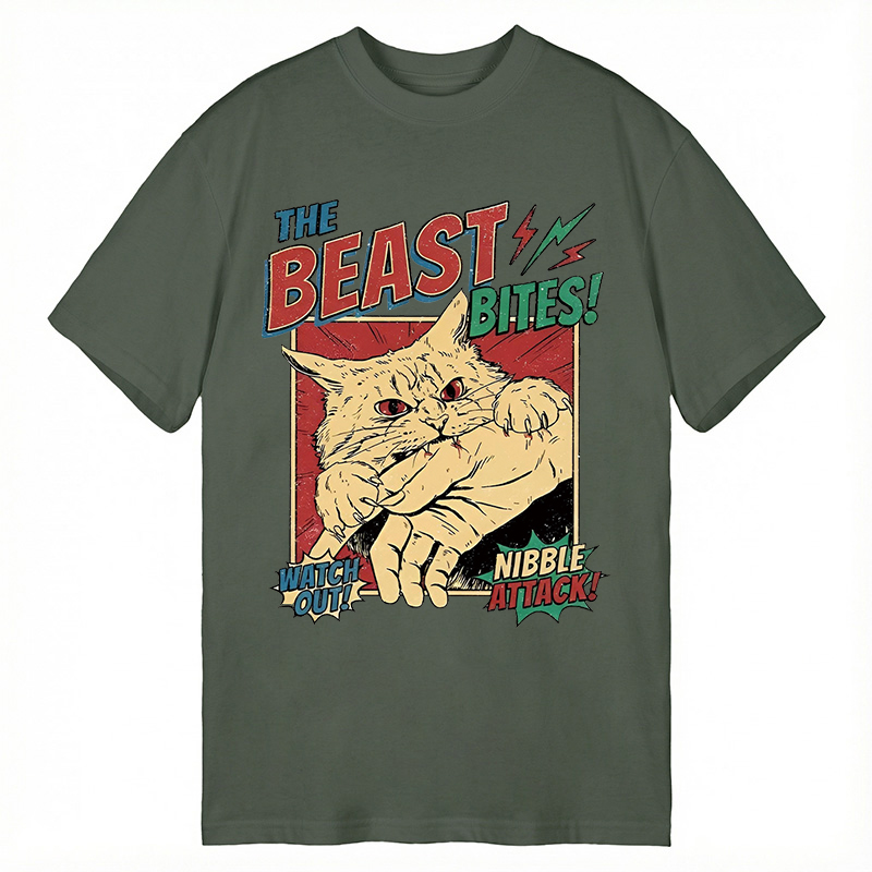 Modecanvas Vintage Horror Cat Bite DTG Printing Classic T-Shirt-modecanvas