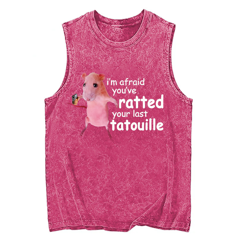 Modecanvas Funny Pink Rat Meme DTG Printing Washed Tank-modecanvas