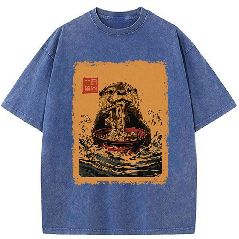 Modecanvas Ramen Lover Otter Washed T-Shirt