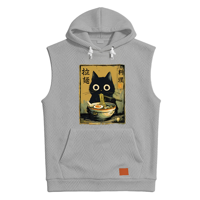 Modecanvas Cute Black Cat Eating Ramen Hooded Tank