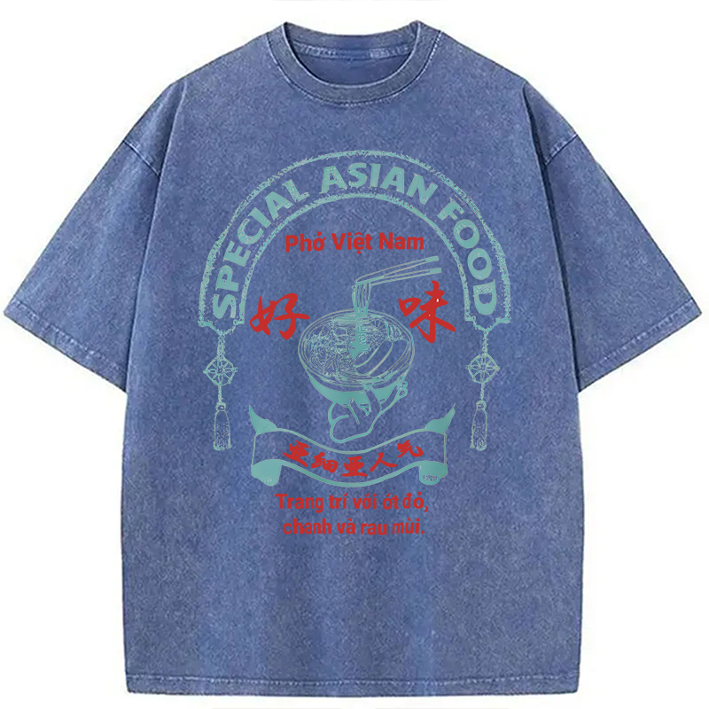 Modecanvas Special Asian Food DTG Printing Washed T-Shirt