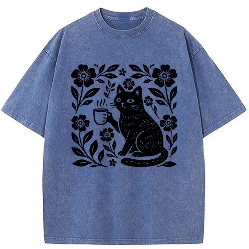 Modecanvas Boho Cat DTG Printing Washed T-Shirt