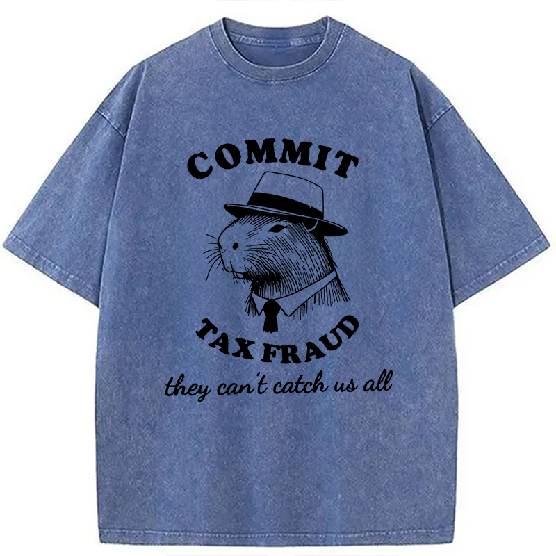 Modecanvas Funny Capybara Tax Fraud DTG Printing Washed T-Shirt