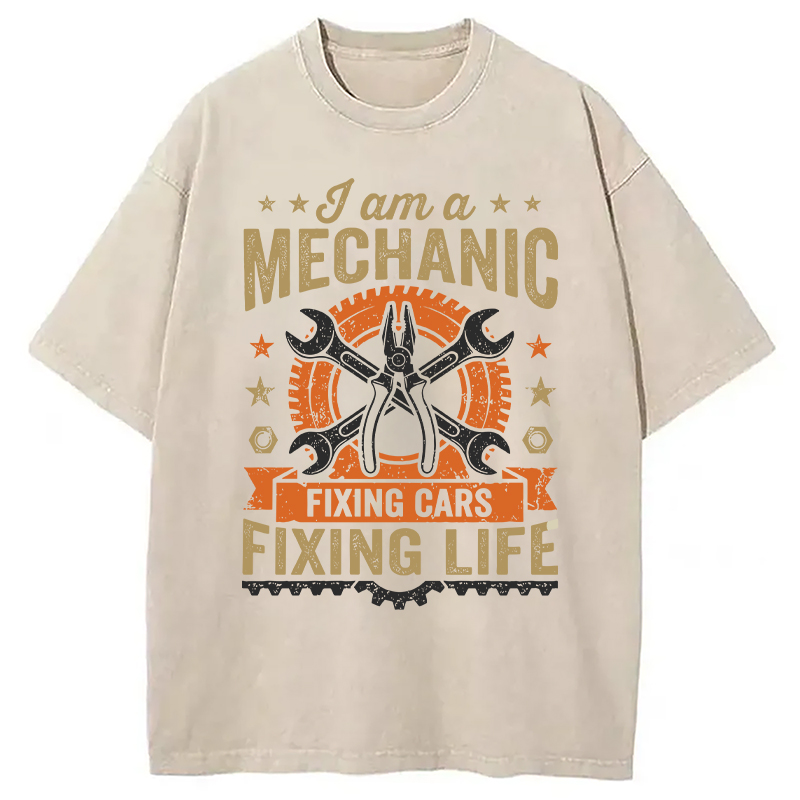 Modecanvas Funny Mechanic Fixing Cars Humor DTG Printing Washed T-Shirt