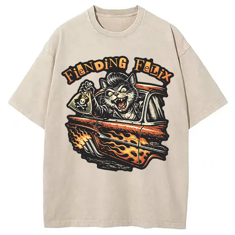 Modecanvas Fiending Felix Degenerate Cat DTG Printing Washed T-Shirt