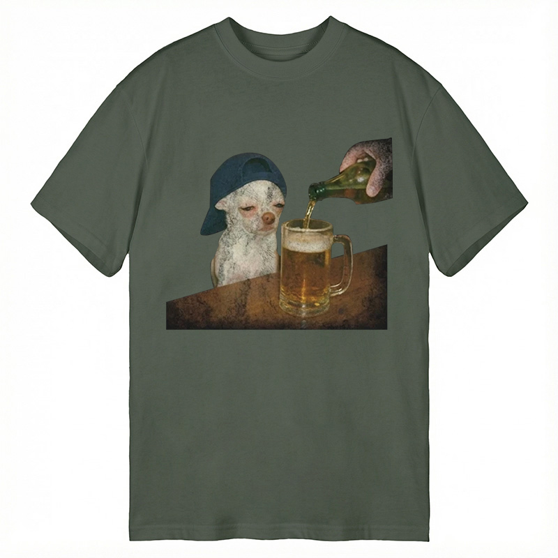 Modecanvas Funny Dog Drinking Beer DTG Printing Classic T-Shirt-modecanvas