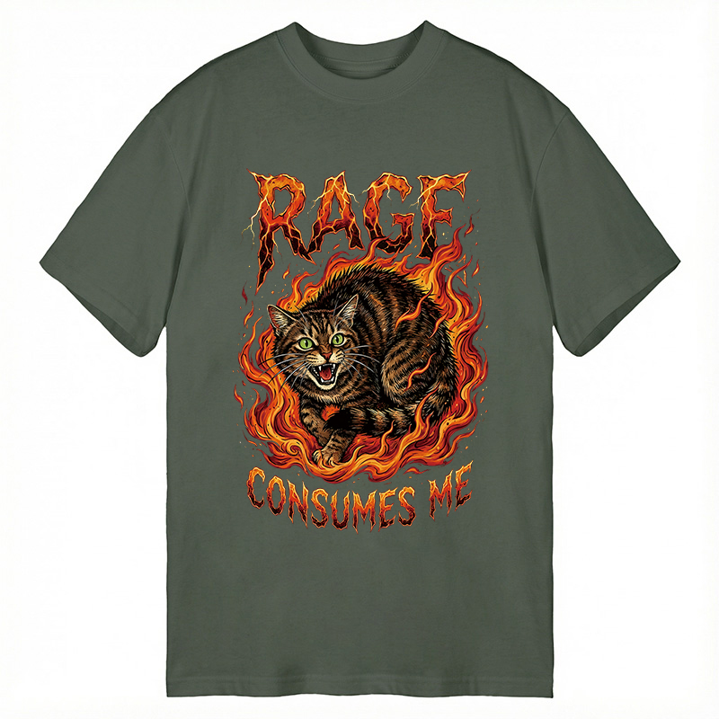 Modecanvas Rage Consumes Me Angry Cat Meme DTG Printing Classic T-Shirt-modecanvas