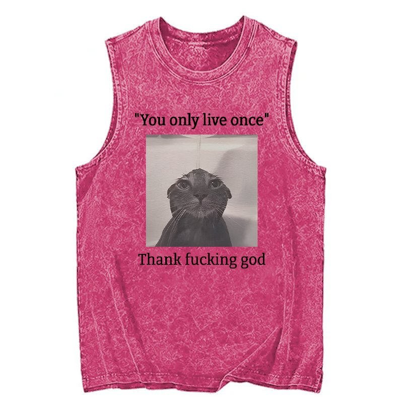 Modecanvas Funny Depressed Meme Cat DTG Printing Washed Tank-modecanvas