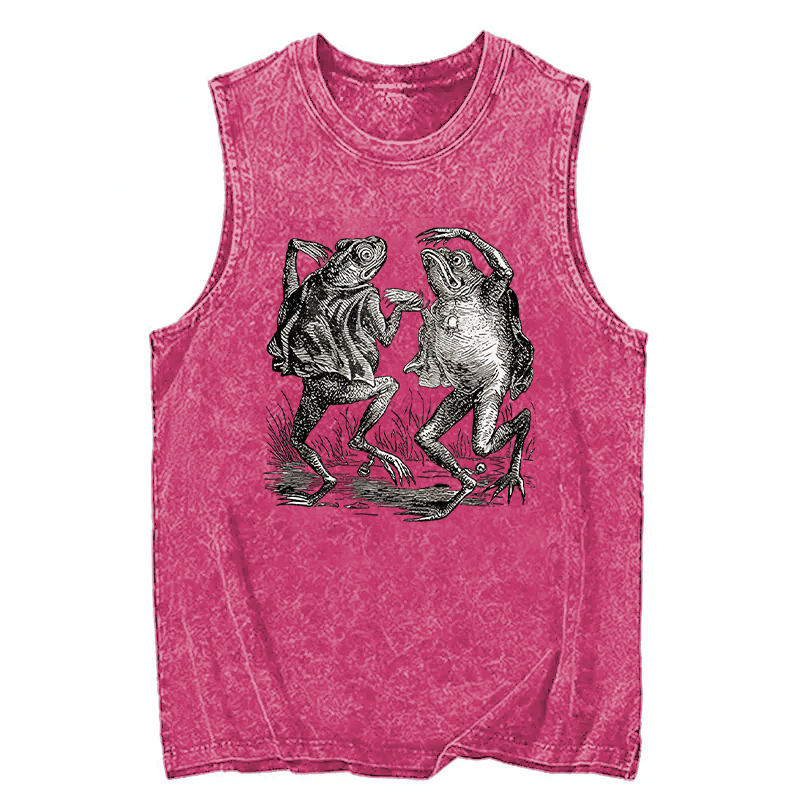 Modecanvas Dancing Frog Japanese DTG Printing Washed Tank-modecanvas