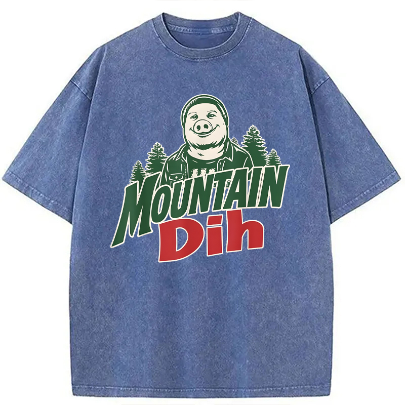 Modecanvas Mountain Dih John Pork Brainrot Meme DTG Printing Washed T-Shirt