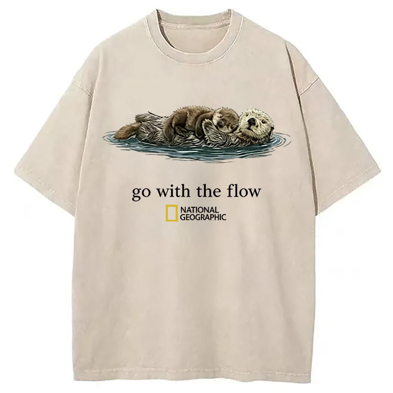 Modecanvas Go With The Flow Otter DTG Printing Washed T-Shirt