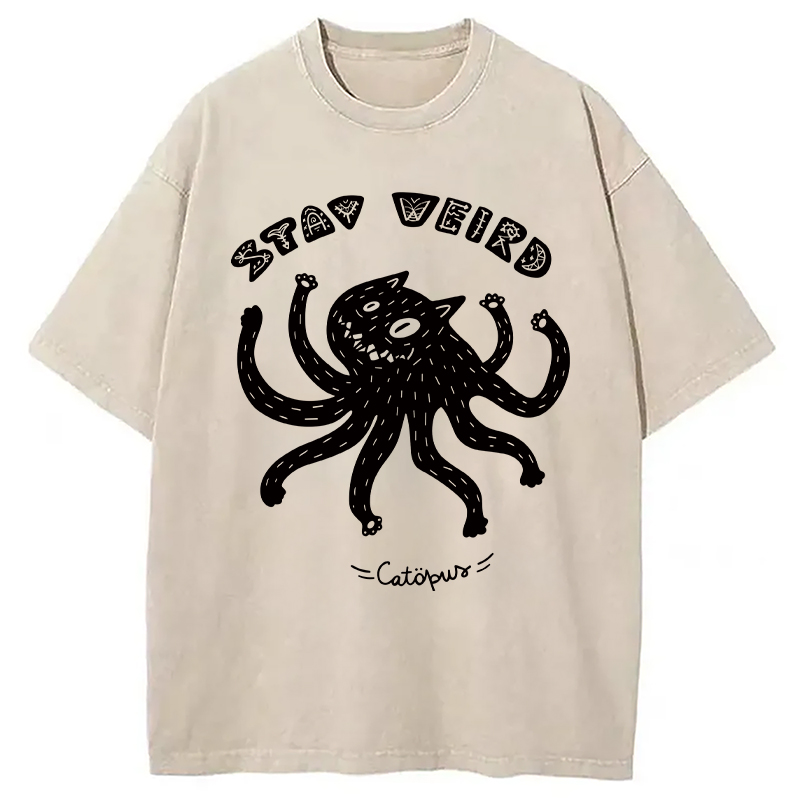 Modecanvas STAY WEIRD Catopus DTG Printing Washed T-Shirt