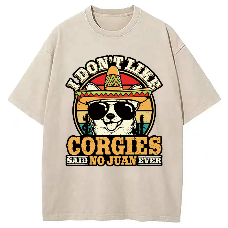 Modecanvas Mexican Corgi Dog DTG Printing Washed T-Shirt