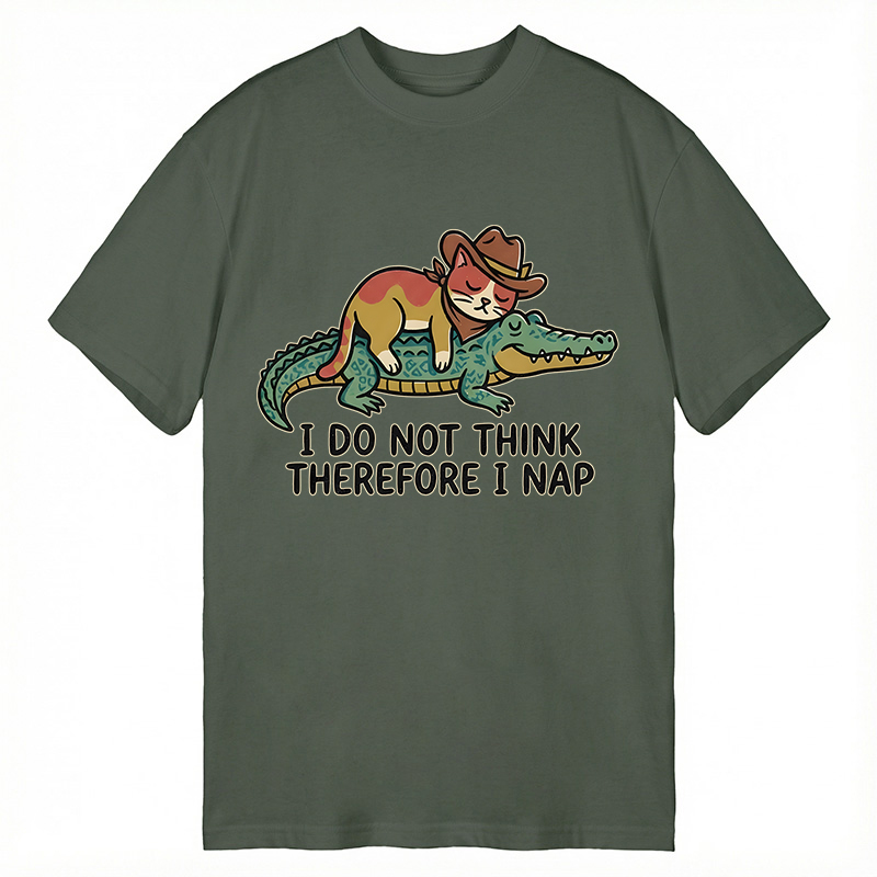 Modecanvas I Do Not Think Therefore I Nap Funny Western Cat DTG Printing Classic T-Shirt-modecanvas