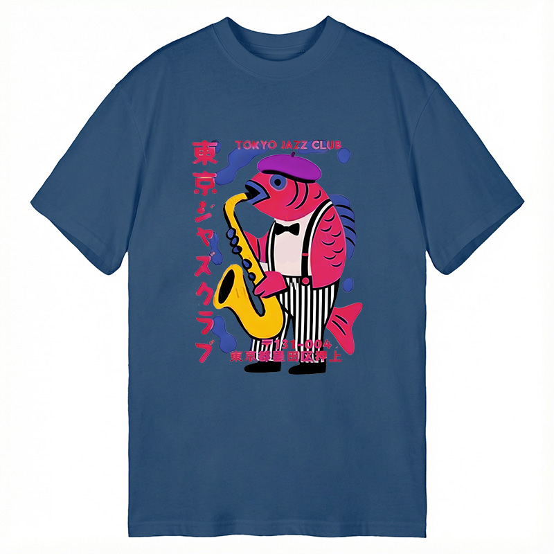 Modecanvas Fish in Band Playing Saxophone DTG Printing Classic T-Shirt-modecanvas