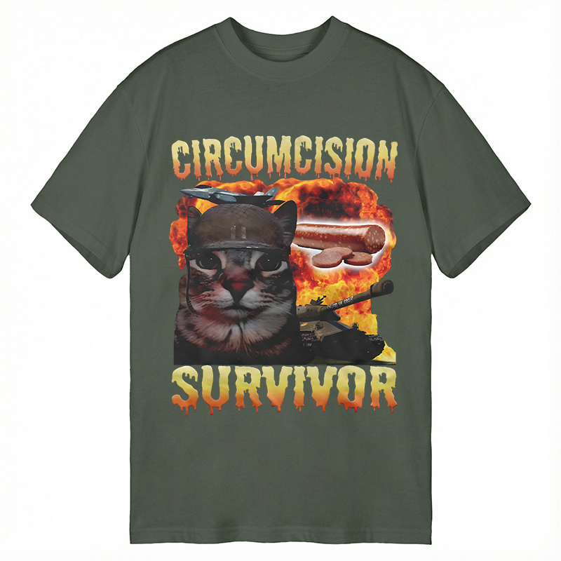 Modecanvas Circumcision Survivor Funny Cat Meme DTG Printing Classic T-Shirt-modecanvas