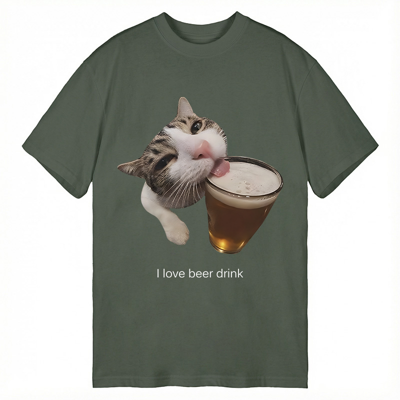 Modecanvas Funny Beer Kitty Meme DTG Printing Classic T-Shirt-modecanvas