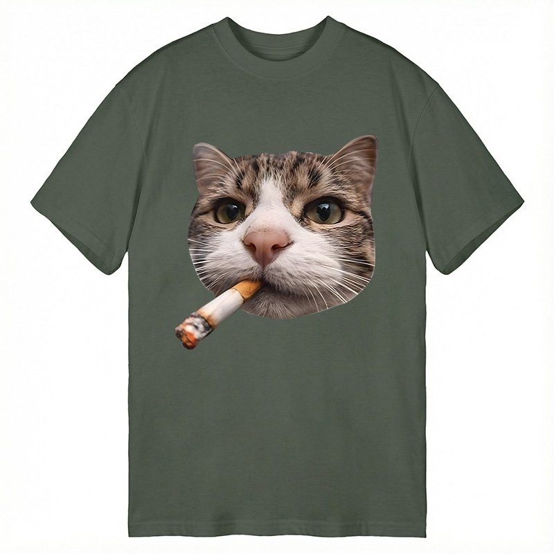 Modecanvas Smoking Cat Meme DTG Printing Classic T-Shirt-modecanvas