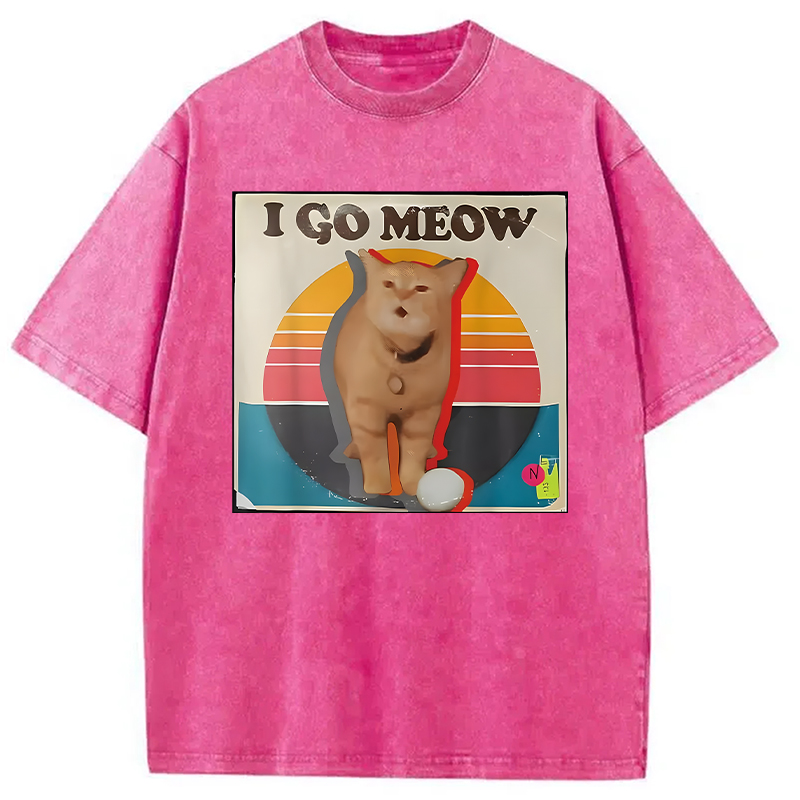 Modecanvas I Go Meow Funny Singing Cat Meme DTG Printing Washed T-Shirt