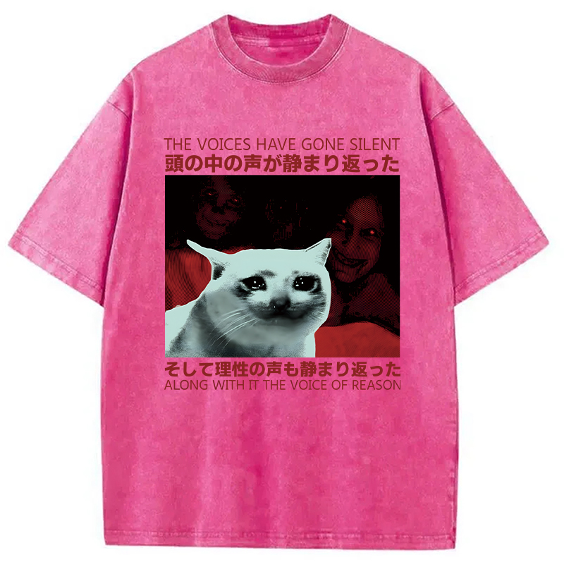 Modecanvas Silent Cat Funny Vintage Japanese DTG Printing Washed T-Shirt