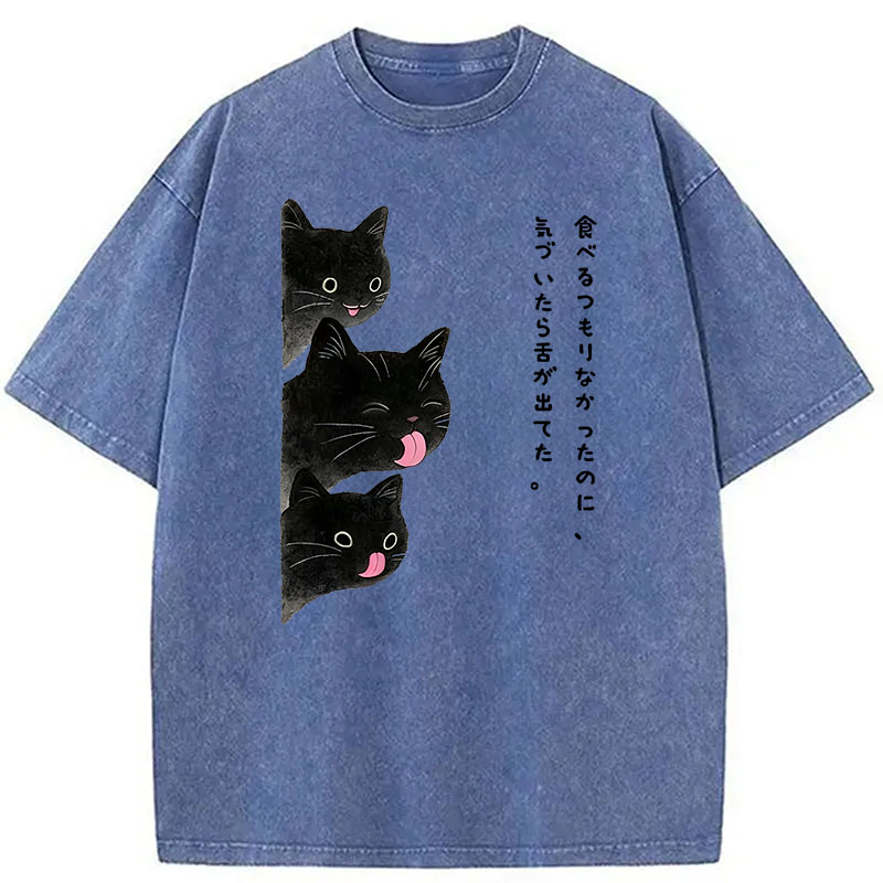 Modecanvas Cats Who Forgot They Stuck Tongues Out DTG Printing Washed T-Shirt