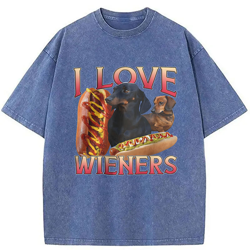 Modecanvas I Love Wieners Funny Dog Meme DTG Printing Washed T-Shirt