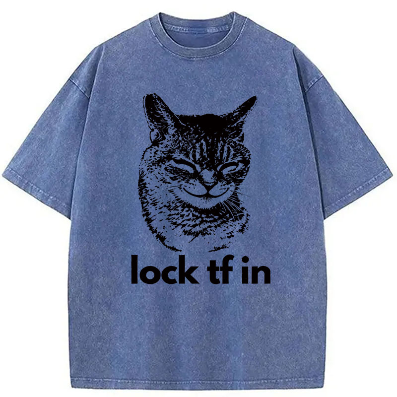 Modecanvas Serious Cat Locked In DTG Printing Washed T-Shirt