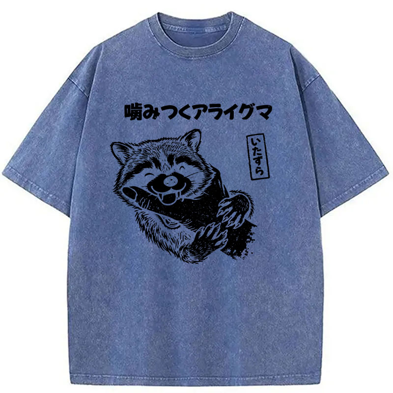 Modecanvas Mischief Raccoon DTG Printing Washed T-Shirt