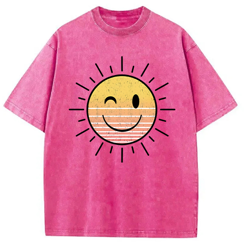 Modecanvas Sunshine Smile Face DTG Printing Washed T-Shirt