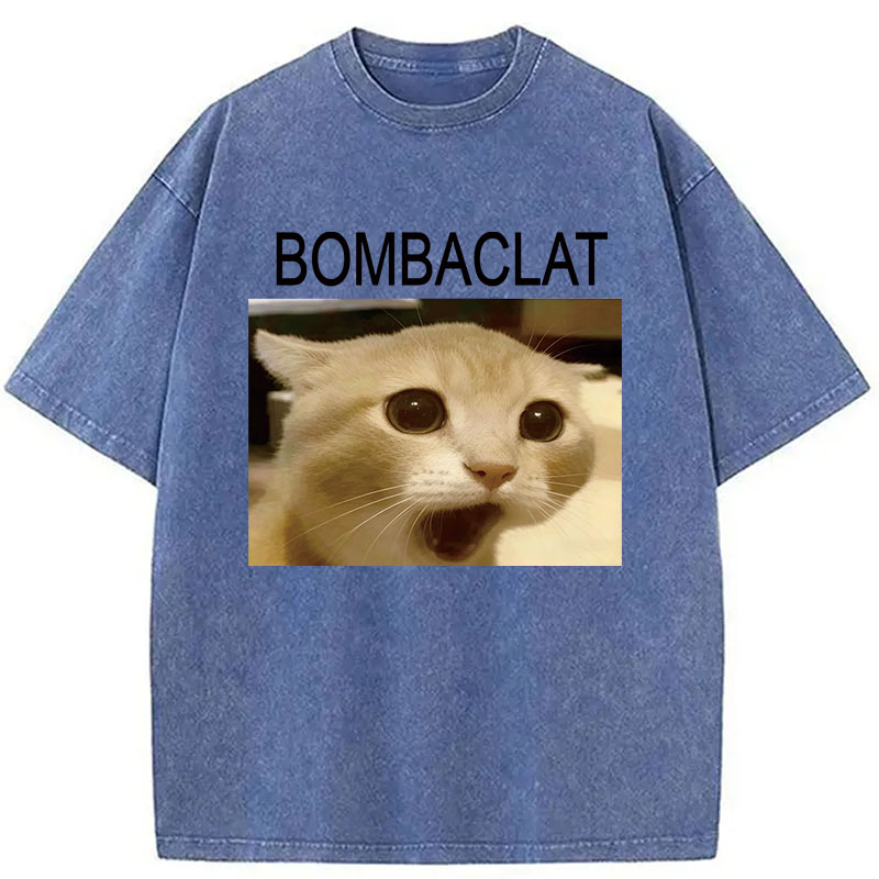 Modecanvas Bombaclat Cat Meme DTG Printing Washed T-Shirt
