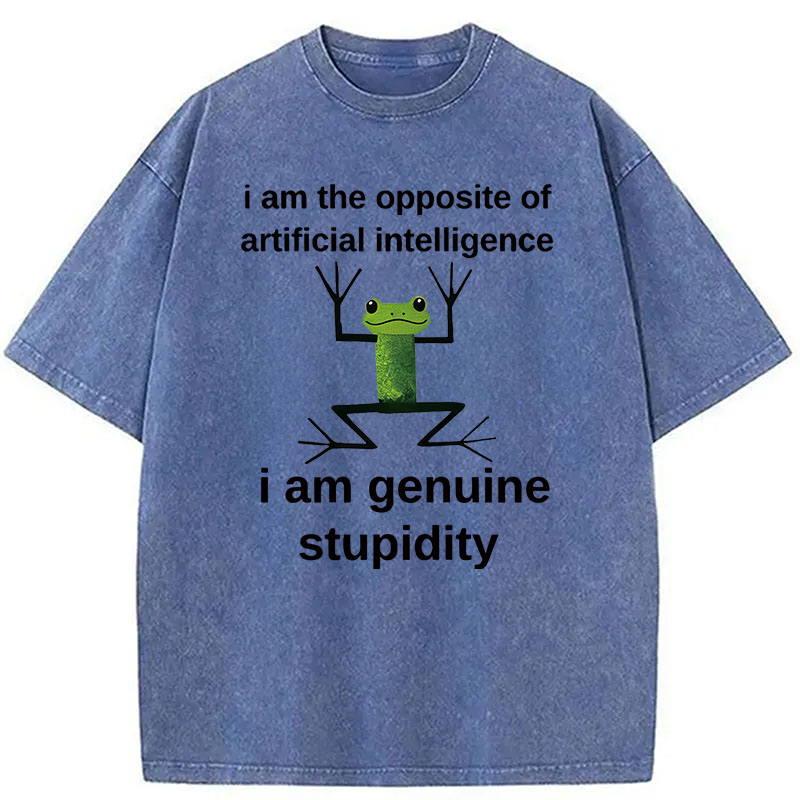 Modecanvas Genuine Stupidity Frog Meme DTG Printing Washed T-Shirt