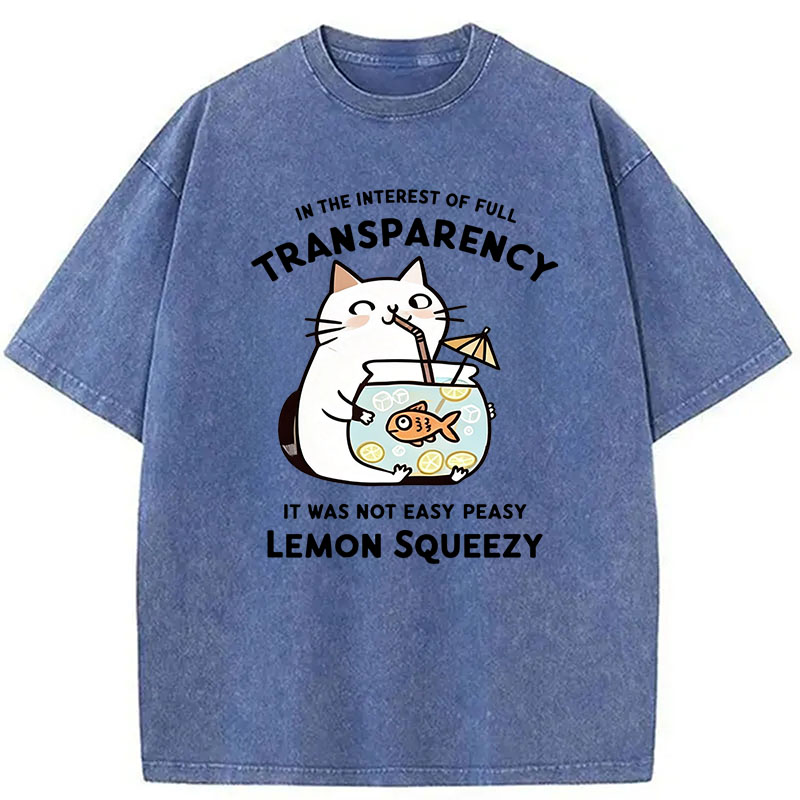 Modecanvas Cat Stealing Fishbowl Lemonade DTG Printing Washed T-Shirt