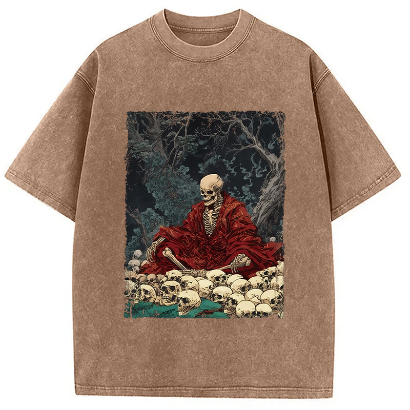 Modecanvas Guardian Of The Skulls DTG Printing Washed T-Shirt-modecanvas