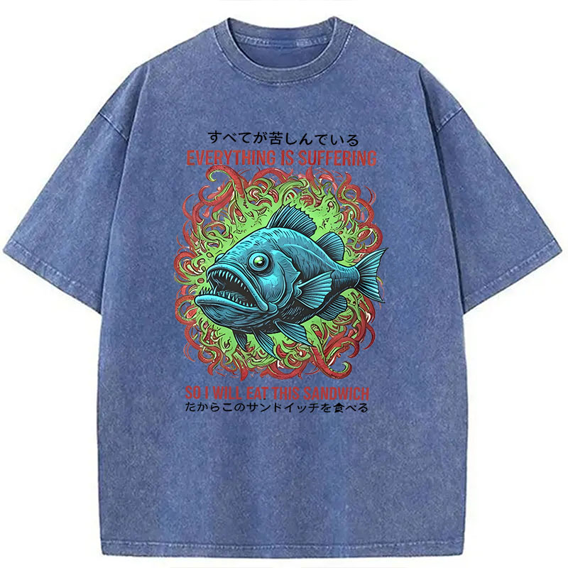 Modecanvas Everything Is Suffering So I Will Eat This Sandwich DTG Printing Washed T-Shirt