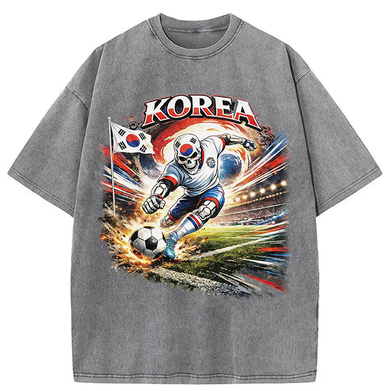 Modecanvas Korea Soccer Vintage DTG Printing Washed T-Shirt