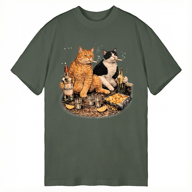 Modecanvas Funny Smoking Cat DTG Printing Classic T-Shirt-modecanvas