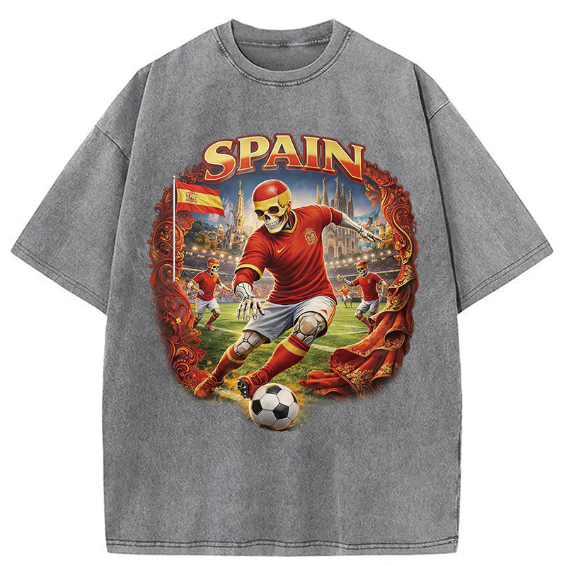 Modecanvas Spain Soccer Vintage DTG Printing Washed T-Shirt