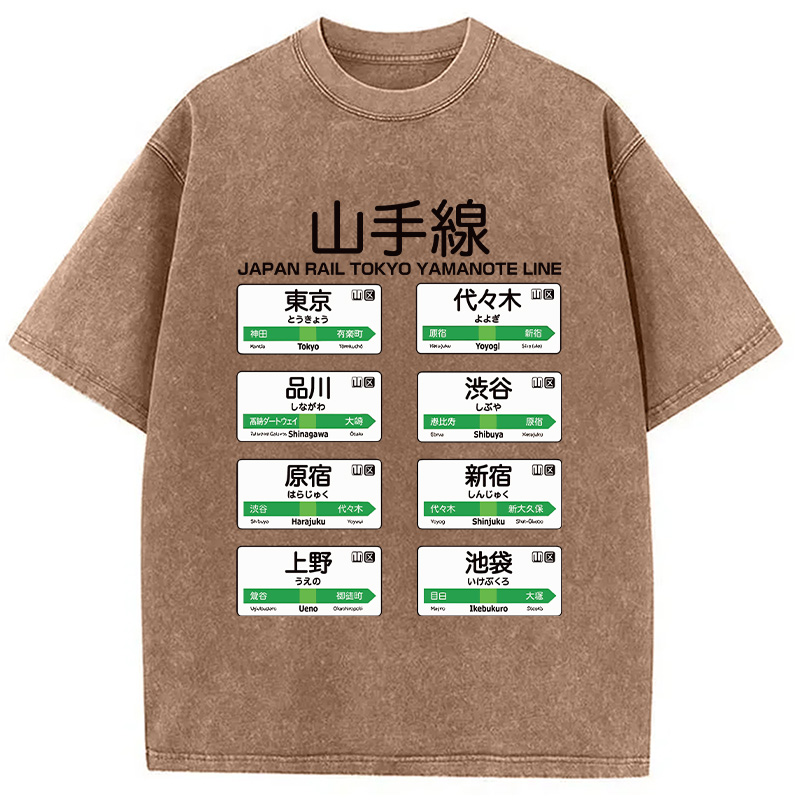 Modecanvas Japanese Subway Stations Washed T-Shirt