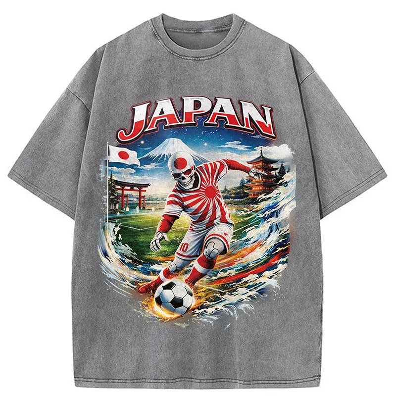 Modecanvas Vintage Japanese Football DTG Printing Washed T-Shirt