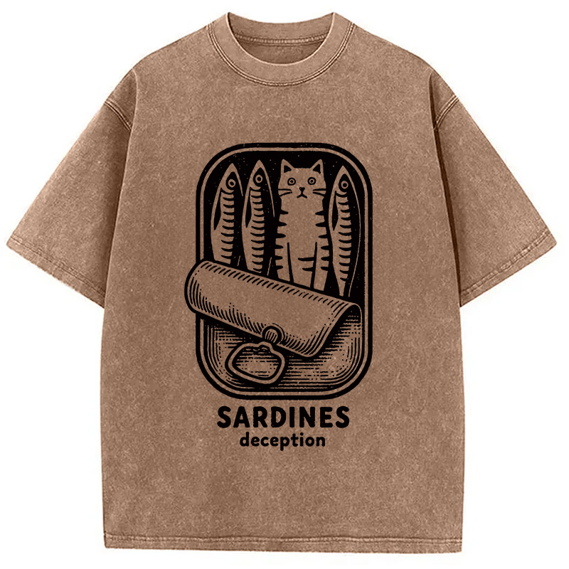 Modecanvas Funny Can Of Sardines Washed T-Shirt