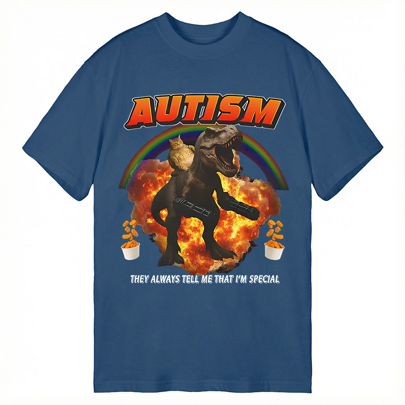 Modecanvas Funny Autism T-Rex Cat Meme DTG Printing Classic T-Shirt-modecanvas
