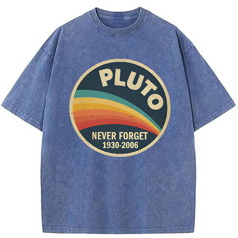 Modecanvas Never Forget Planet Pluto DTG Printing Washed T-Shirt