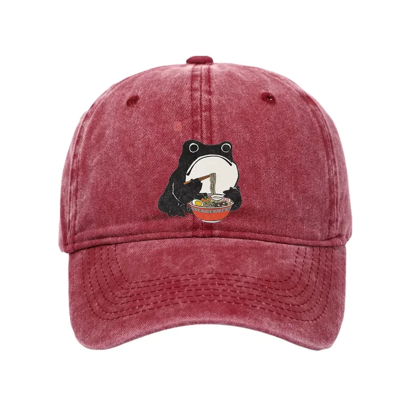 Modecanvas Funny Frog Eating Ramen Washed Cap-modecanvas