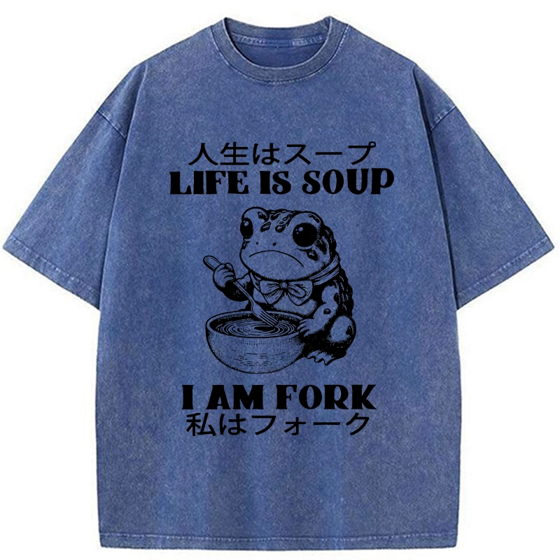 Modecanvas Life Is Soup I Am Fork Washed T-Shirt-modecanvas